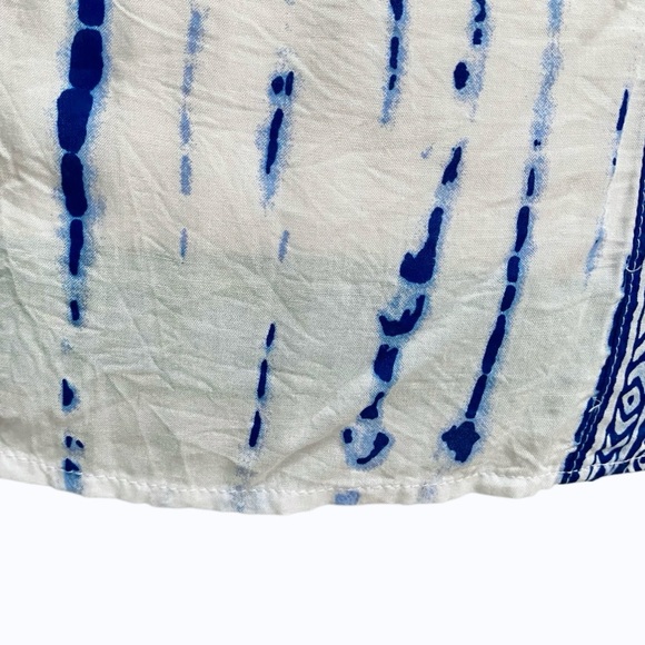 Chico’s Tie Dye Striped Floral Tassel Blouse 0P S White Blue Boho Coastal Top - Picture 11 of 14